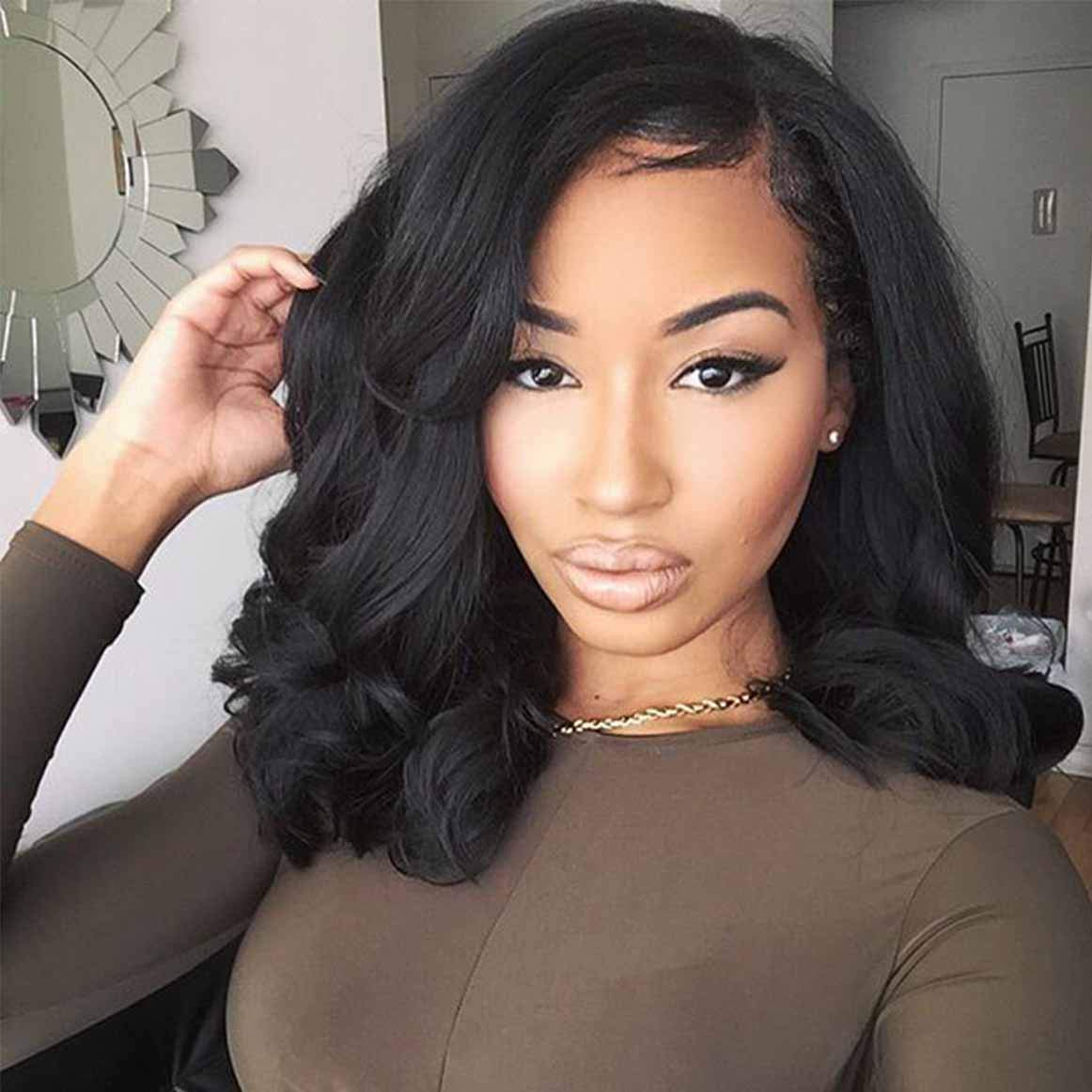 Amazon Com Naseily Black Wavy Bob Hair Wig Natural Bob Synthetic