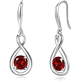 FANCIME Dangle Drop Earrings 925 Sterling Silver Dainty Infinity Round Gemstone Birthstone Jewelry Birthday Mothers Day Gifts for Her Women