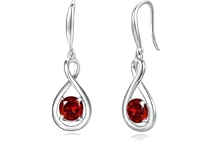 FANCIME Dangle Drop Earrings 925 Sterling Silver Dainty Infinity Round Gemstone Birthstone Jewelry Birthday Gifts for Her Women