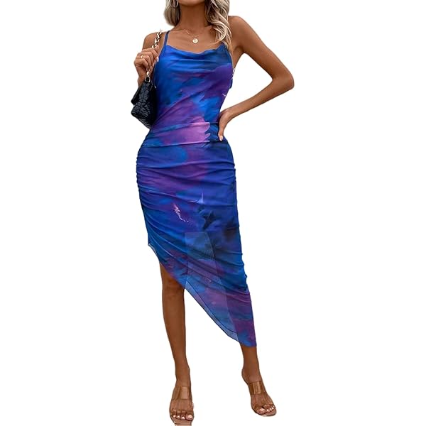 Amazon.com: SOLY HUX Women's Tie Dye Cowl Neck Split Hem Bodycon Cami Dress  Backless Long Dresses Army Green XS : Clothing, Shoes & Jewelry