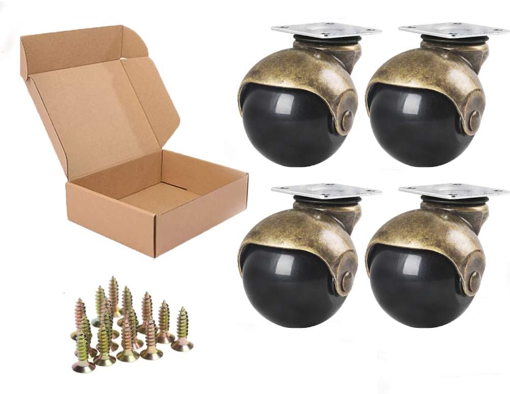 Anyke 1.5" Furniture Casters Small Ball Casters Vintage Antique Glod Cabinet Wheels for Table Chairs Ottoman Set of 4(Screws Included)