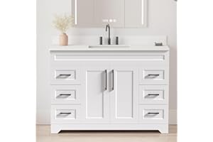 TONYRENA 48 Inch Bathroom Vanity with Quartz Countertop -Rectangle Sink & Plywood Cabinet & Soft-Close Drawers and Doors