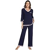 WiWi Women’s Pajamas Set Loungewear Bamboo from Viscose 3/4 Sleeve Tops and Soft Pants Set with Pocket S-XXL