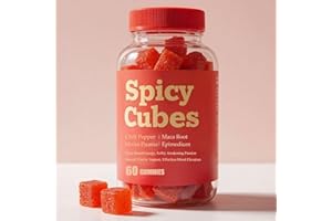 FTKV Spicy Cubes Hot Peach Gummies, Intimacy Support Formula with Chili Pepper, Muira Puama, Maca Root & Epimedium, for Calmness, Balance & Connection, Vegan Peach Flavor, 60 Gummies