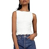 Women Shirred Tank Top Ruffle Sleeveless Tanks Frill Smocked Halter Cami Tops Summer Streetwear