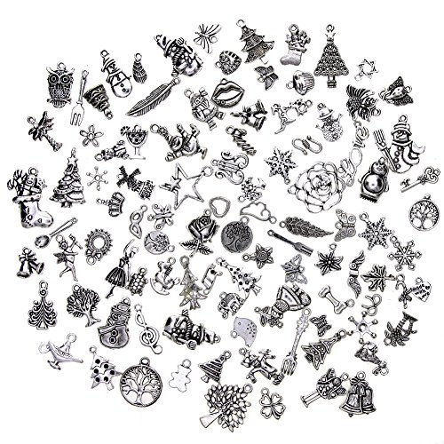 KeyZone Wholesale 100 Pieces Antique Silver Mixed Christmas Charms Pendants DIY for Jewelry Making and Crafting - Thumbnail 2
