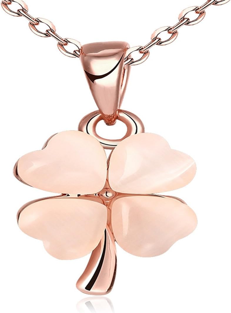 JewelleryClub Opal Stone Clover Necklace Rose Gold Plated Austrian Crystal 4 Leaf Flower Necklace Pendant for Women
