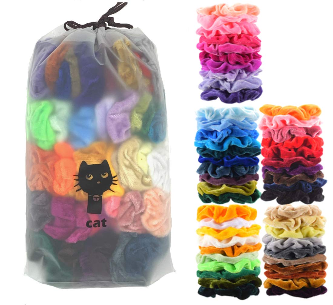 50pcs Premium Velvet Hair Scrunchies for women and best gifts for girls，this is best Hair Scrunchies Velvet Elastics Bobbles Ponytail Holder Hair Bands Scrunchie Tie Ropes Scrunchy