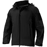 Flyplus Men's Waterproof Softshell Jacket,Windproof Fleece Lined Winter Coat with Hood,Lightweight and Warm