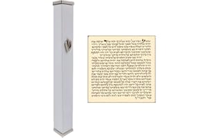 TALISMAN4U Aluminum Jewish MEZUZAH CASE with Scroll 3D Metal Shin White Classic Israel Judaica Door Mezuza Cover (14 cm / 6 Inch)