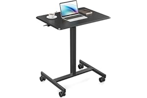 Sweetcrispy Small Mobile Standing Desk, Rolling Laptop Computer Carts, Portable Laptop Desk with Wheels, Adjustable Height Table for Home Office, Black