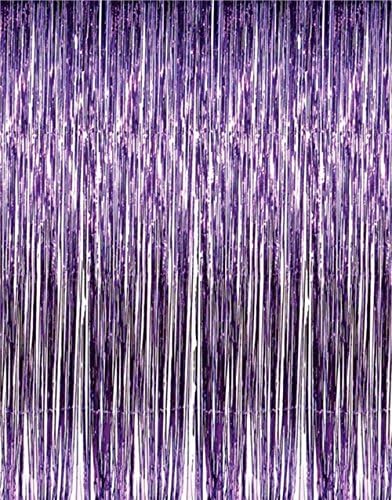 DANIRZE Metallic 3 ft. x 8 ft. Tinsel Foil Fringe Curtains Purple for Party Wedding Decoration (2-Pack, Purple)