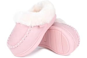 FANTURE Toddler Kids House Shoes Slippers with Memory Foam Fuzzy and Warm Cozy Comfort Fleece Clog Slip On Sole Protection for Boys Girls Indoor Outdoor