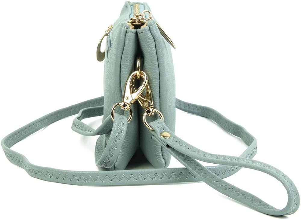 Womens Small Clutch Bags with Wristlet and Long Adjustable Strap (Light Grey) - Image 5