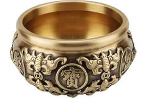Fenical Brass Treasure Basin Wealth Bowl Feng Shui Decorative Luck Money Basin for Office Home Indoor Use