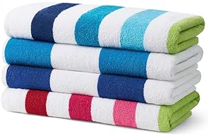 BEN KAUFMAN SALES CO Kaufman - Large Beach Towels | 30" x 60" Terry Cabana Striped Beach Towel | Absorbent, Quick-Drying | 100% Cotton Thick Beach Towels (4 Pack)