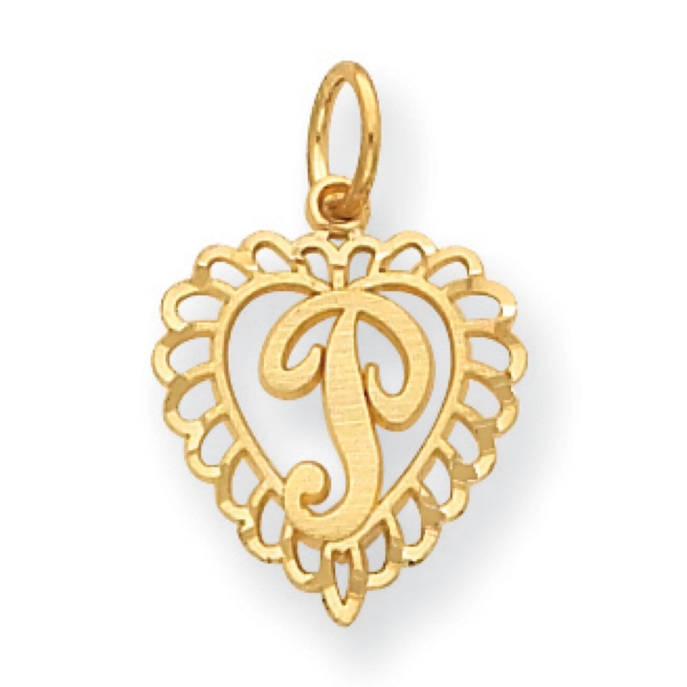14K Yellow Gold Heart with Initial P Charm Pendant Pendants Jewelry