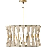 Capital Lighting 341161NP Bianca Modern Luxe Hand-Wrapped Bleached Natural Rope Drum Pendant Light Fixture, 6-Light 360 Total