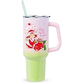 Silver Buffalo Strawberry Shortcake You Are Berry Special Vintage Pink and Green Ombre Double Walled Stainless Steel Tumbler with Handle and Straw, Fits in Standard Cup Holder, 40 Ounces