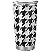 Yasala Tumbler Houndstooth Black White Insulated Coffee Cup Beverage Container Travel Mug with Straw and Lid Double Wall Stainless Steel 20oz BPA-Free for Sport, Back to School