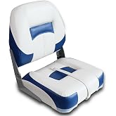 Vancus Boat Seats Fold-Down Fishing Bass Boat Seat, 1 Pack, White/Blue | Low/High Back Folding Waterproof Captain Boat Chair for Jon/Pontoon/Canoe/BassTracker, Boat seat 2 pack clearance