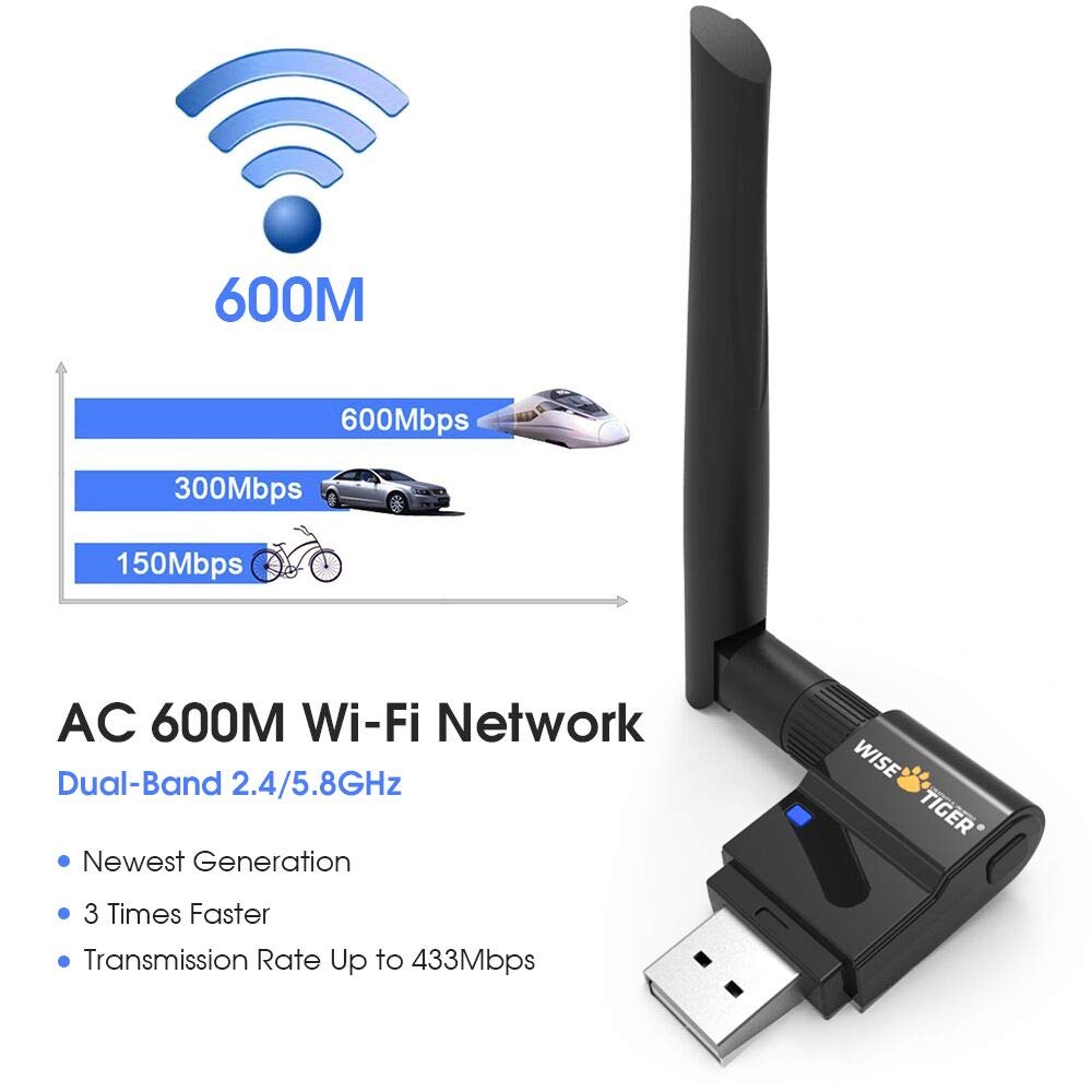 WiFi Adapter AC600Mbps Dual Band Wireless USB Adapter 2.4GHz/5.8GHz WiFi Dongle Long Ranger External Antenna Support Windows 10/8/7/Xp/Vista Mac OS X 10.6-10.13 - Fast Install,Only 3 Minutes