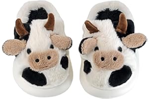 XIXITIAO Girls Boys Cow Slippers for Toddler Kids, Cute Fuzzy Cartoon Whale Rabbit Dinosaur Animal Slippers, Fluffy House Bedroom Shoes for Indoor