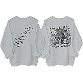 FCDIED Horror Halloween Sweatshirt Women Spooky Bats Pumpkin Face Graphic Tee Casual Long Sleeve Crewneck Pullover Tops