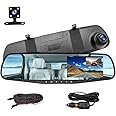Mirror Dash Cam for Car, 4.3" Backup Smart Rearview Mirror Camera, Waterproof HD 1080P Front and Rear Wide Angle, Support Dual Cameras, Night Vision, Parking Assistance & Loop Record