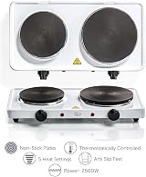 Quest 35250 Electric Twin Hob Hot Plate 1000W 1500W 5 Settings White view 9