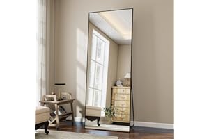 VooBang Full Length Mirror, 68" x 22" Floor Mirror with Stand, Aluminum Alloy Frame Full Body Mirror, Standing Hanging or Leaning Against The Wall for Bedroom Living Room, Black