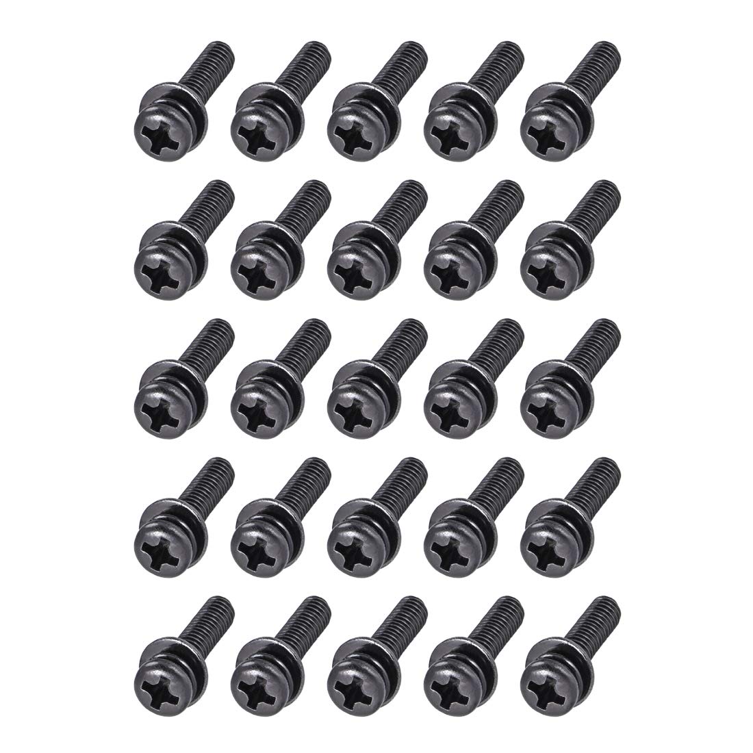 sourcing map M4 x 35mm Carbon Steel Phillips Pan Head Machine Screws Bolts Combine with Spring Washer and Plain Washers 25pcs