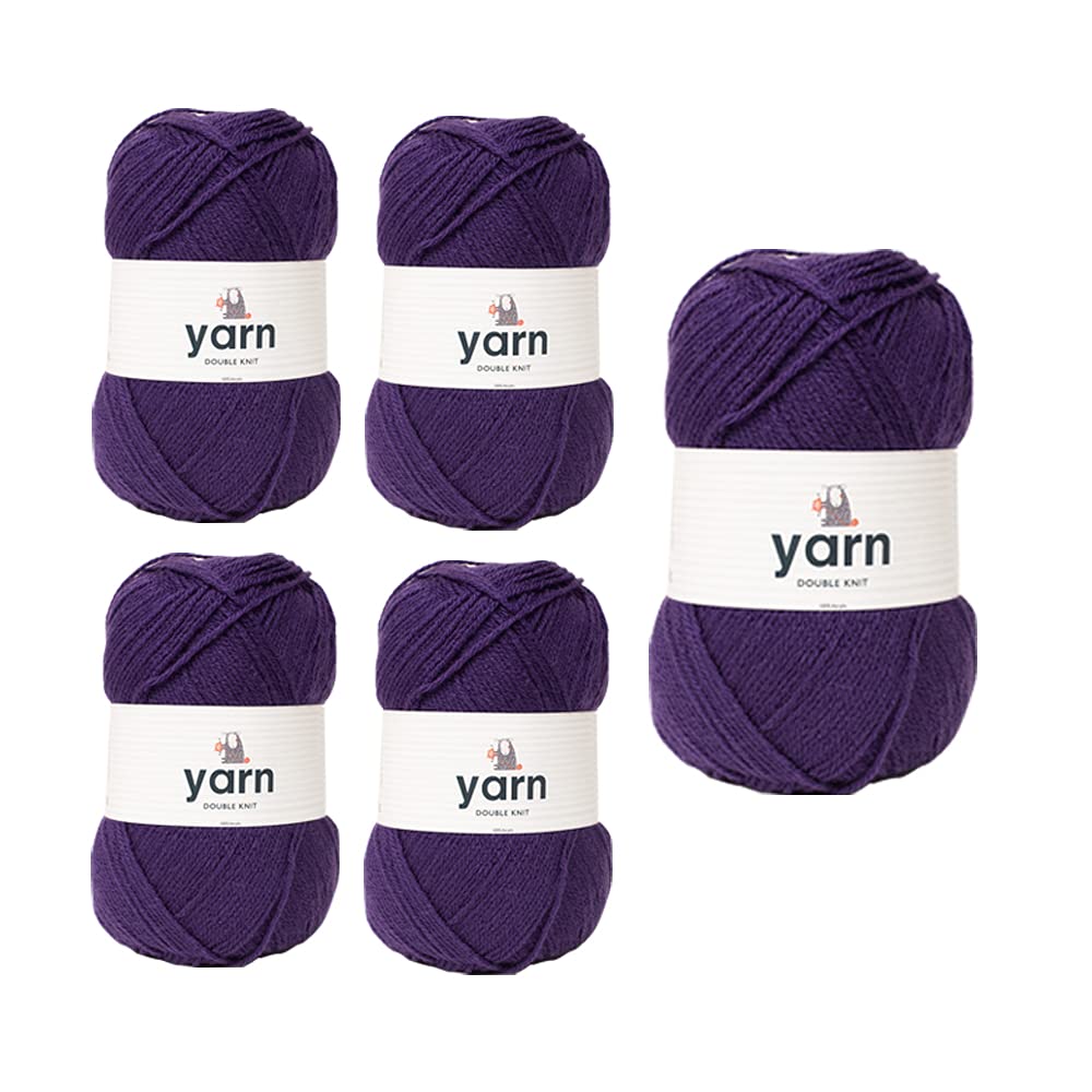 Korbond DK Purple Yarn - 5 x 100g Acrylic Wool - Lightweight, Hypoallergenic & Durable Double Knit Crochet Yarn Knitting Wool (1450m Total)