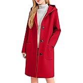 Ronony Long Trench Coat For Women With Hood Long Sleeve Mid Length Overcoat Button Down Outwear Trendy Fall Winter Clothing