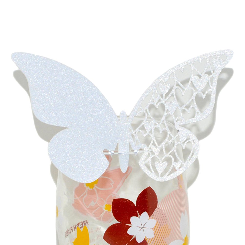 50pcs Table Mark Wine Glass Butterfly Name Place Cards Decoration Wedding Party Favor (White)