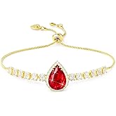 Linawe Crystal Imitation Diamond Rhinestone Charm Bracelets for Women, Gold/Silver/Rose Gold Adjustable Chain Bracelet, Teardrop Birthstone Cubic Zirconia Prom Costume Wedding Jewelry