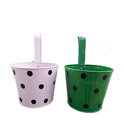 LM Green and Pink Hanging Metal Pot / Planters for Balcony / Garden
