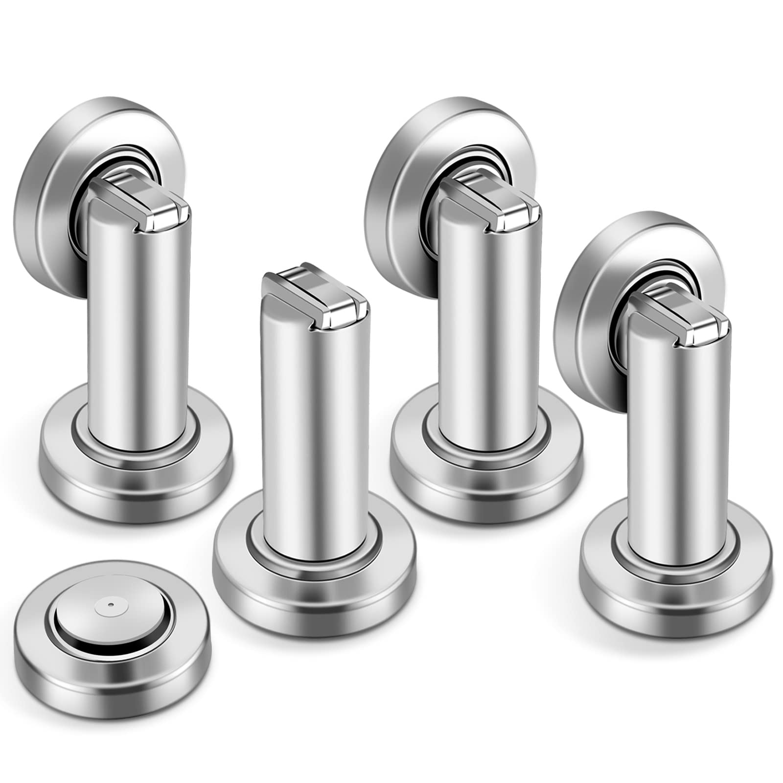 Brushed Nickel 4 Pack Magnetic Door Stoppers - Heavy Duty Stainless Steel Modern Wall & Floor Mount Door Holder