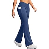 SANTINY Women's Fleece Lined Pants with Pockets Crossover Yoga Pants 28.5"/30.5"/32" Thermal Warm Flare Leggings for Women
