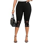 WDIRARA Women's Plus Size Capris Leggings High Waisted Cut Out Stretchy Skinny Pants