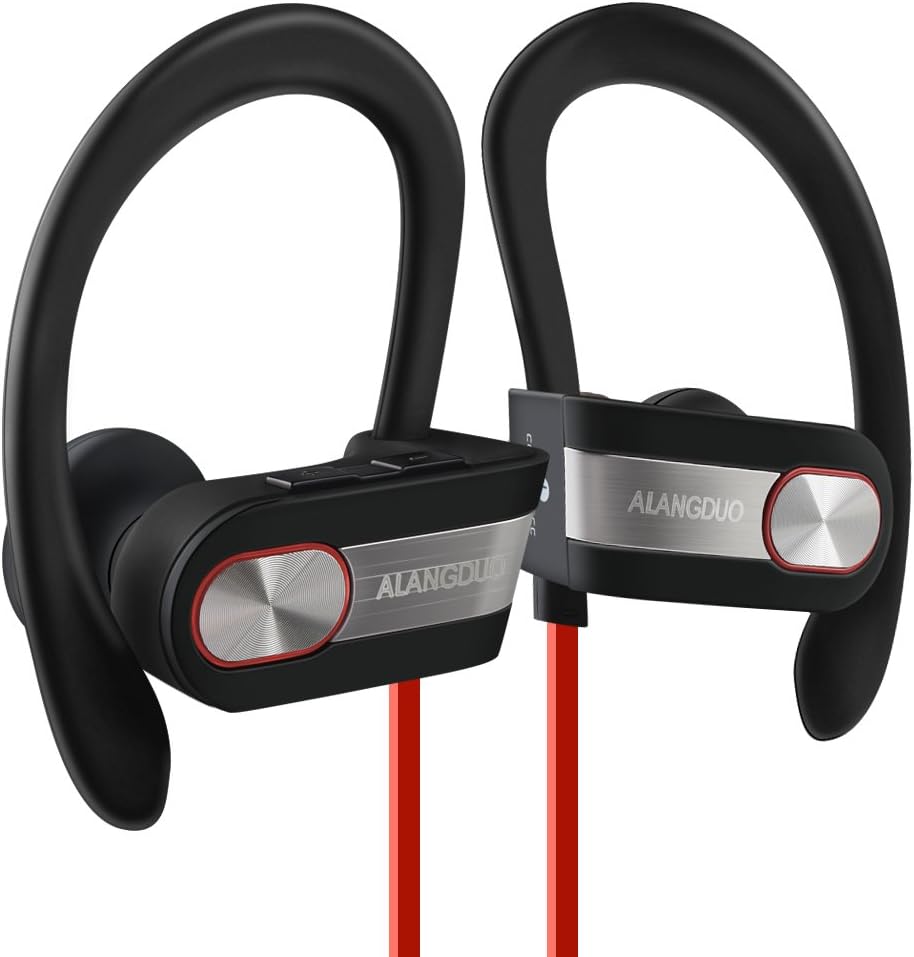 Sports Bluetooth Headphones for Runners, ALANGDUO Sport Bluetooth Earphones with Built in Mic, Sweatproof Wireless Earphones for Outdoor Running Cycling Gym (G7 Red)