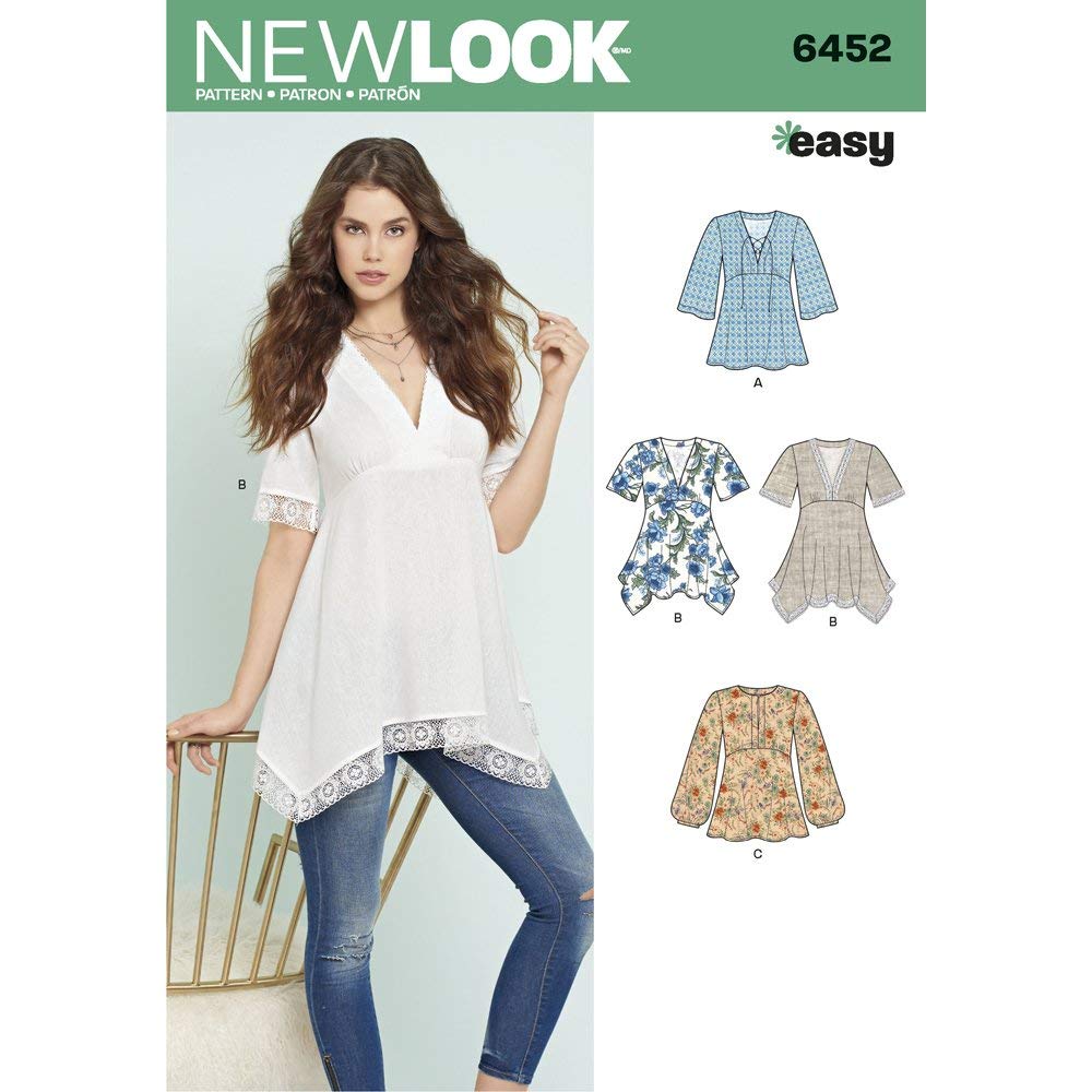 New Look Sewing Pattern 6452A Misses' Tops with Bodice and Hemline Variations, Paper, White, 22 x 15 x 1 cm
