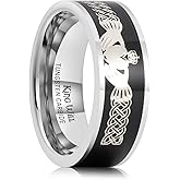 King Will 8mm Mens Tungsten Rings Irish Claddagh & Celtic Knot Inlay Vintage