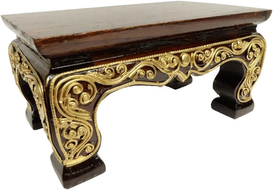 Design by UnseenThailand Teak Wood Carving Seat Shelf Buddha or Statue Stand Pedestal Decorate with Gold Thai Pattern Design. (W8 xD5 xH4)
