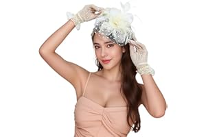 Umturmok Women's 2 Pack Wedding Tea Party Fascinator Hat and Lace Gloves Kentucky Durby Fasciantors with Headband and Clip