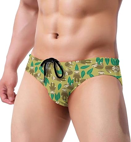 Bañador para hombre con diseño de hojas de perezoso, cintura baja con