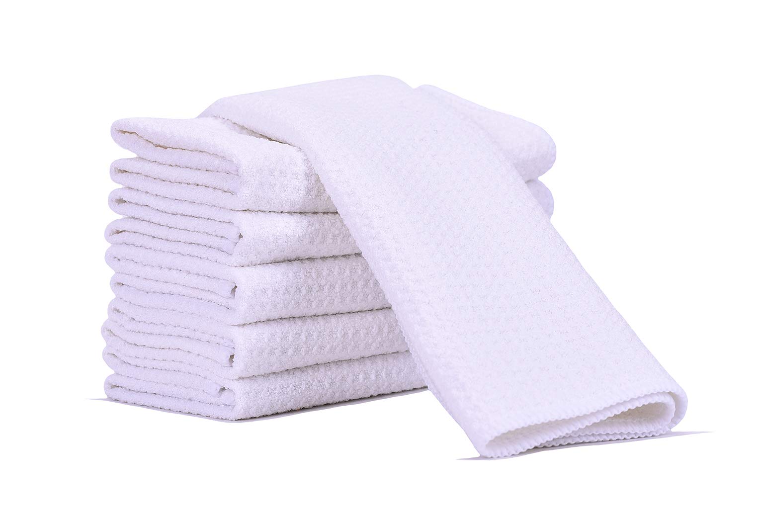 Aniease Dish Drying Towels, Microfiber Kitchen Towel Super Absorbent Fast Drying Waffle Weave Dishcloths, Set of 6 Cleaning Cloths Bar Towel (White, 30CMx30CM)