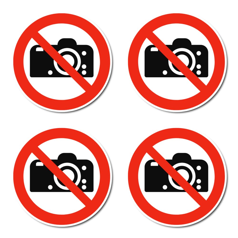Photography No Prohibited: P029 - DIN EN ISO 7010 / ASR A1.3 - Stickers: Diameter 7.5 cm, Pack of 4