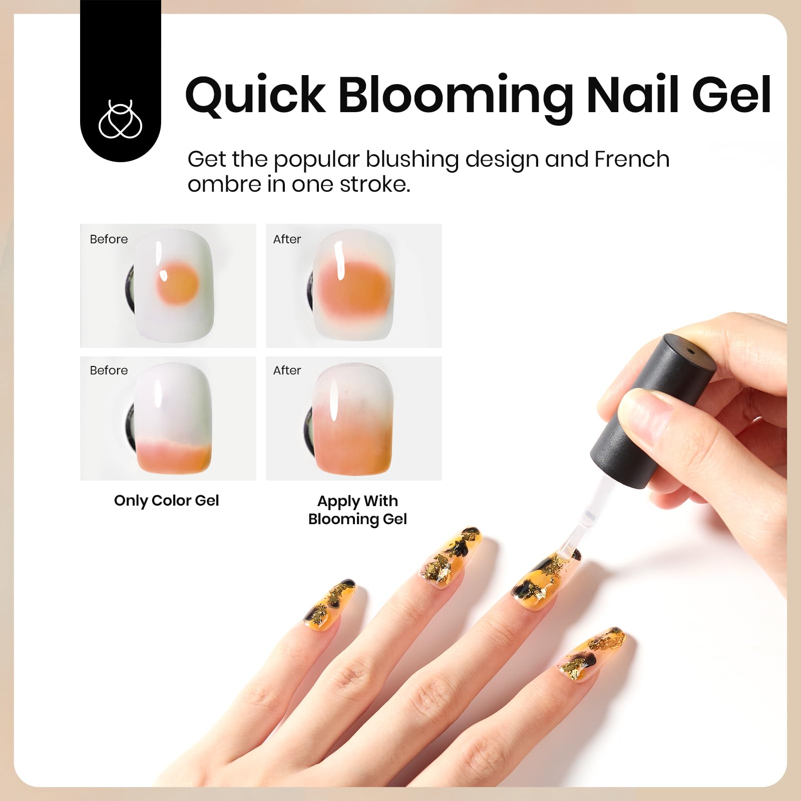 Beetles Builder Gel Nail and Blooming Gel Set- Nail Art Polish for Spreading Effect Marble Stone Builder Extension Nail Gel, Soak Off LED Nail Lamp Gel DIY Manicure Gifts for Women, 2 Pcs 15ml - Image 3