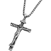 BGCOPPER Sterling Silver Crucifix Pendant Necklace for Men Women, Jesus Cross Necklace for Boy Christmas Gift